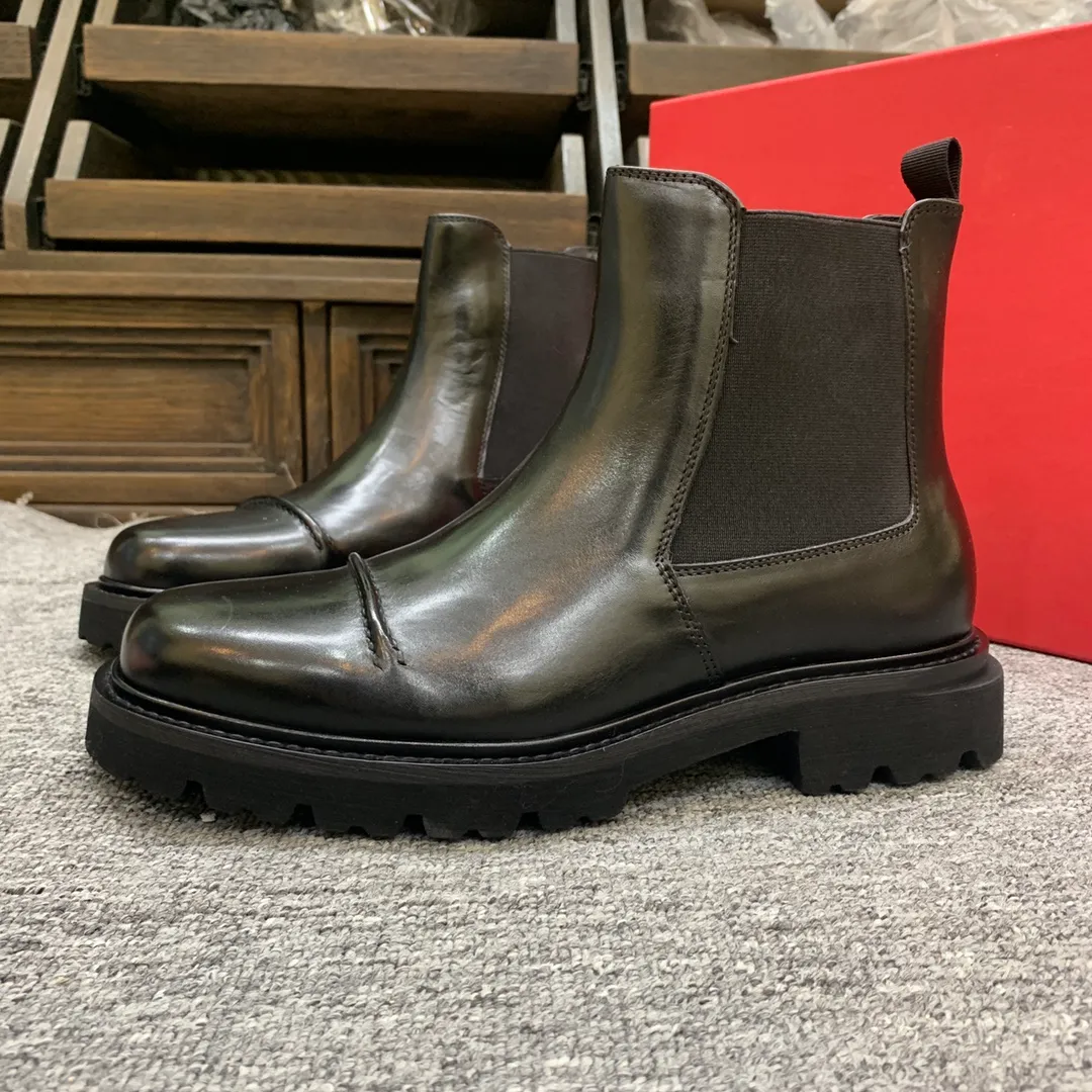 Men's shoes 💰960 🎁🎁🎁😈[Ferragamo] Men's high-top boots, the latest hot style, 1:1 original purchase quality, top quality, imported cowhide for the uppers, imported cowhide for the lining and feet, with original lightweight foam outsole, matching code 39-44, (38, 45 custom-made, non-refundable)